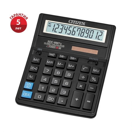 Калькулятор настольный SDC-888TII 12 разрядов, двойное питание, 158*203*31 мм, черный