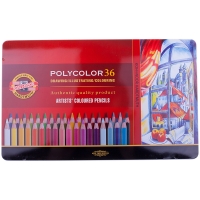 Карандаши цветные художественные Koh-I-Noor "Polycolor", 36цв., заточен., метал. пенал