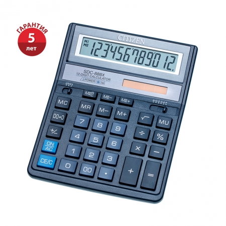 Калькулятор настольный SDC-888XBL 12 разрядов, двойное питание, 158*203*31 мм, синий