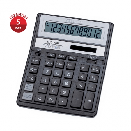 Калькулятор настольный SDC-888XBK 12 разрядов, двойное питание, 158*203*31 мм, черный