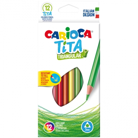 Карандаши пластиковые Carioca "Tita", 12цв., трехгран., заточен., картон, европодвес