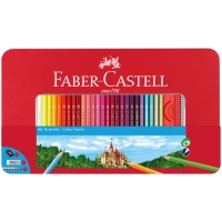 Карандаши цветные Faber-Castell "Замок", 60цв., шестигр., заточ.+2 ч/г кар. Grip+ластик+точилка, метал. коробка