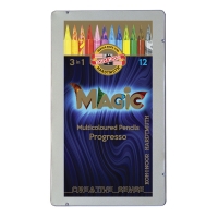 Карандаши с многоцветным грифелем цельнографитные Koh-I-Noor "Progresso Magic 8772", 12шт., заточен., в лаке, металл. коробка