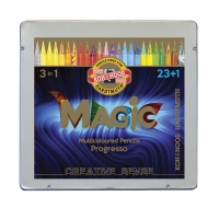 Карандаши с многоцветным грифелем цельнографитные Koh-I-Noor "Progresso Magic 8774", 23шт.+ карандаш-блендер., заточен., в лаке, металл. коробка