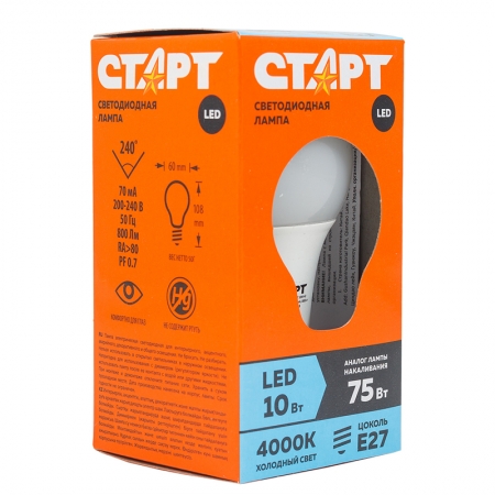 Лампа светодиодная СТАРТ ECO LED GLS E27 10W40