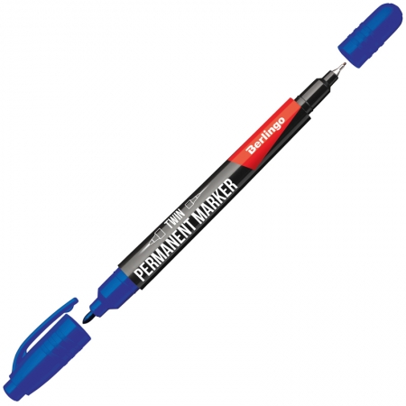 Маркер перманентный двусторонний синий, пулевидный, 0,5-1 мм