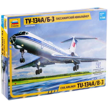 Модель для сборки "Пассажирский авиалайнер Аэробус ТУ-134", масштаб 1:144