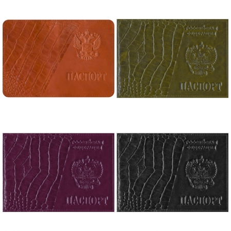Обложка для паспорта ОfficeSpace кожа тип 3,  тиснение ГЕРБ, крокодил, ассорти