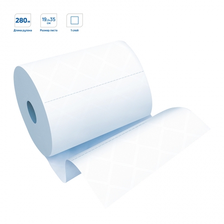 Полотенца бумажные в рулонах OfficeClean, 1 слойн., 280м/рул, ЦВ, ультрадлина, перфорац., белые