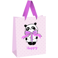 Пакет подарочный 26*32*12см MESHU "PandaGift_Pink", отд. фольгой, матовая ламинация
