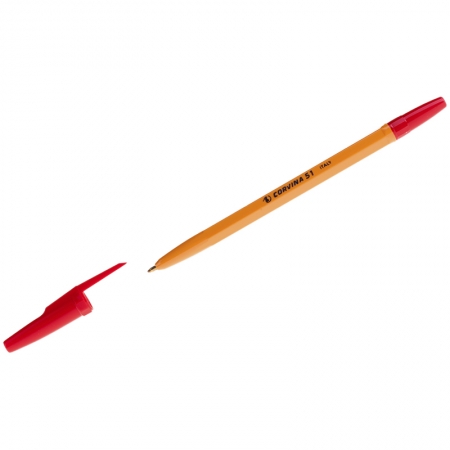 Ручка шариковая "Corvina 51", красная, 1мм, желтый корпус