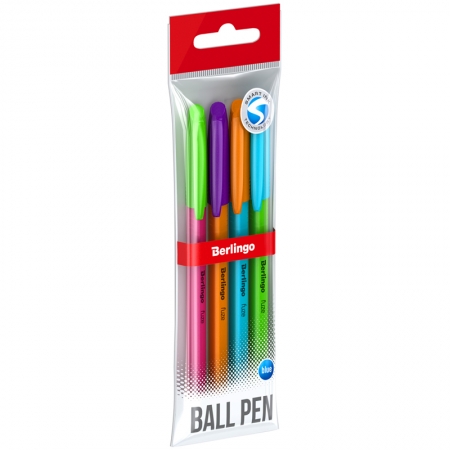 Ручка шариковая Berlingo "Triangle Fuze Stick", 0,5мм, синяя, корпус ассорти, 4шт, пакет