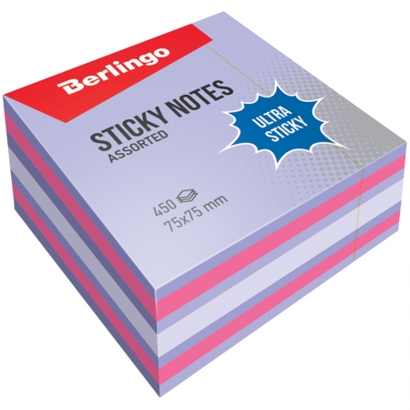 Самоклеящийся блок Berlingo "Ultra Sticky", 75*75мм, 450л, 3 цвета