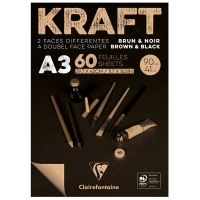 Скетчбук - блокнот 60л., А3, Clairefontaine "Kraft", на склейке, 90г/м2, верже,черный/крафт