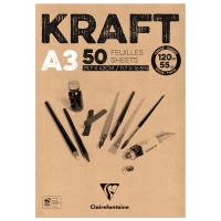 Скетчбук - блокнот 50л., А3 Clairefontaine "Kraft", на склейке, 120г/м2, верже, крафт