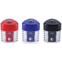 Точилка пластиковая со "шторкой" Faber-Castell "Grip Auto Mini" 1 отверстия, контейнер, красный/синий/черный