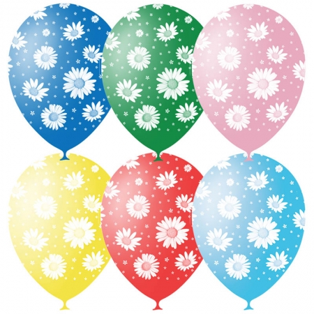 Воздушные шары, 25шт, M12/30см, "Ромашки", пастель+декор, растровый рисунок