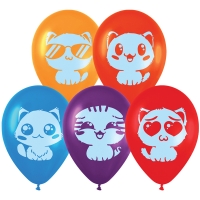 Воздушные шары,  50шт., М12/30см, MESHU "Cute kittens", пастель, ассорти