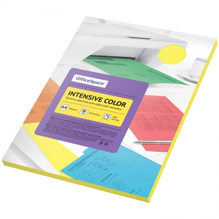 Бумага цветная OfficeSpace "Intensive Color", A4, 80 г/м?, 100л., (желтый)