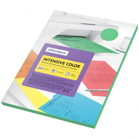 Бумага цветная OfficeSpace "Intensive Color", A4, 80 г/м?, 100л., (зеленый)