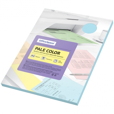 Бумага цветная OfficeSpace "Pale Color", A4, 80 г/м?, 100л., (голубой)