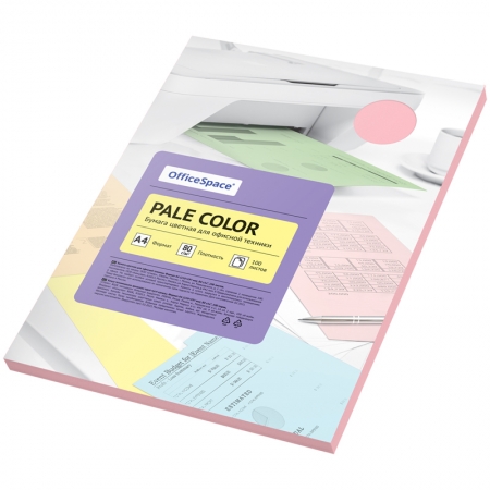 Бумага цветная OfficeSpace "Pale Color", A4, 80 г/м?, 100л., (розовый)