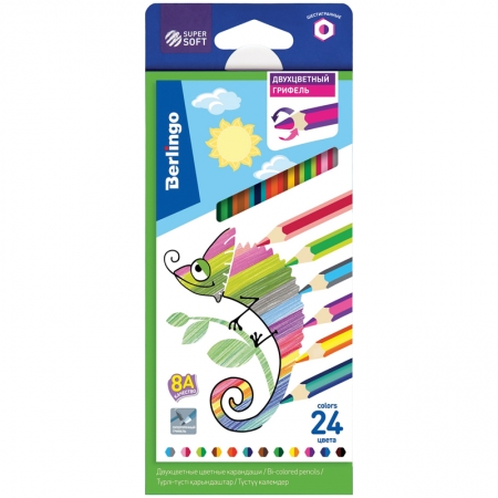 Карандаши с двухцветным грифелем Berlingo "SuperSoft. 2 in 1", 12шт., 24цв., картон., европодвес