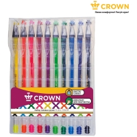 Набор гелевых ручек Crown "Hi-Jell Color" 10шт., 10цв., 0,5мм, ПВХ уп., европодвес