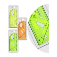 Набор чертежный средний СТАММ "Neon Cristal" (треуг. 2шт., линейка 20см, транспортир), ассорти