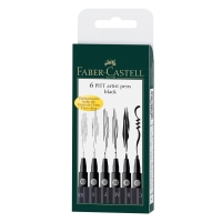 Набор капиллярных ручек Faber-Castell "Pitt Artist Pen" черные, 6шт., 0,1/0,3/0,5/0,7/2,5мм/Brush, европодвес