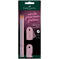 Набор карандашей ч/г Faber-Castell "Sparkle" 2шт., трехгран., заточен., точилка и ластик Sleeve Mini, дымчато-розовый, блистер