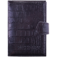 Обложка для паспорта OfficeSpace иск. кожа + изолон, с кнопкой, с подкладом, черный, крокодил