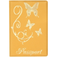 Обложка для паспорта OfficeSpace "Бабочки" мягкий полиуретан, золотая, тиснение золотом