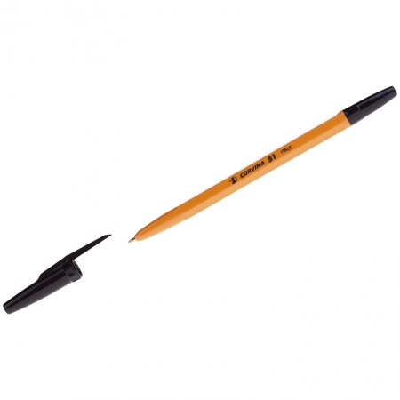 Ручка шариковая "Corvina 51", черная, 1мм, желтый корпус