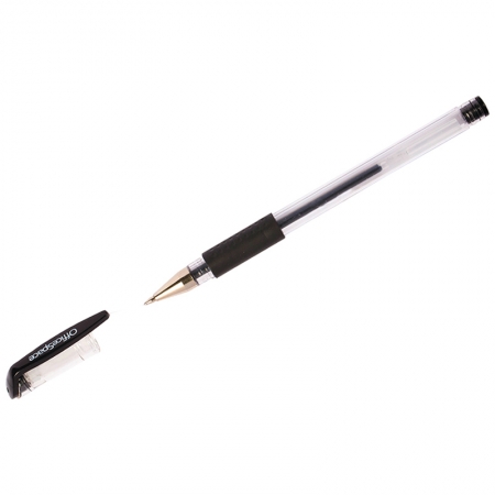 Ручка гелевая OfficeSpace черная, 0,6мм, грип