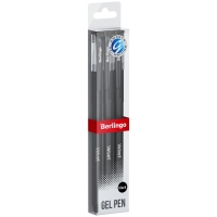 Ручка гелевая Berlingo "Velvet" черная, 0,5мм, прорезиненный корпус, 3шт., пластиковый футляр