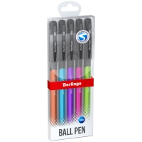 Ручка шариковая Berlingo "Color Zone stick" синяя, 0,7мм, прорезиненный корпус ассорти, 5шт., PET пенал