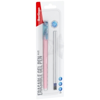 Ручка гелевая стираемая Berlingo "Haze" синяя, +2 сменных стержня, 0,5мм, прорезин. корпус, розовый корпус