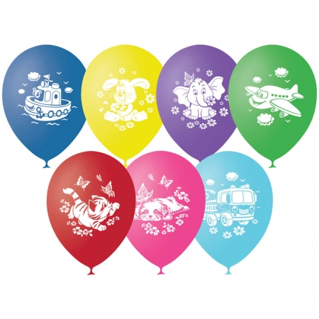 Воздушные шары, 50шт, М12/30см, "Детская тематика", пастель, шелк