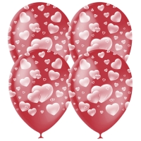 Воздушные шары,  25шт., М12/30см, ПатиБум "Cherry Red Сердца", пастель, растровый рисунок