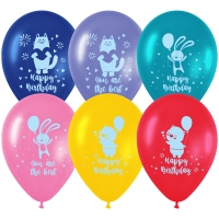 Воздушные шары,  25шт., М12/30см, MESHU "Happy birthday", пастель, ассорти